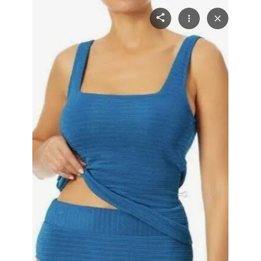 Time & Tru Blue Ribbed Swim Top Square Neckline Tankini Pool Beach Cruise Large